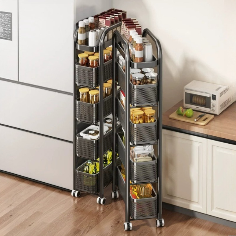 Kitchen Gadgets Essential - Corner Utensil Rack Wheel Spices Metal