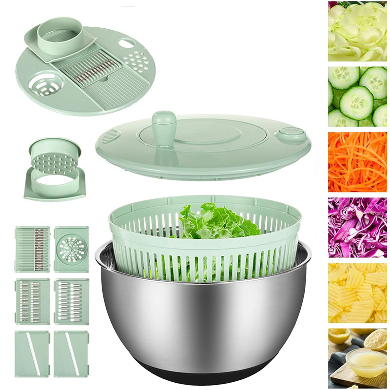 Salad Spinner - Stainless Steel Salad Spinner with Slicer